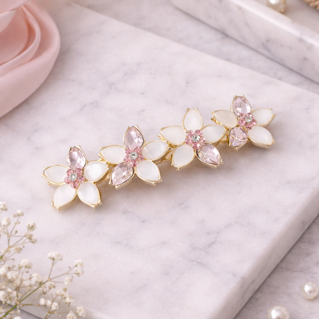 Francouzská spona do vlasů Rosalie růžová:čirá5